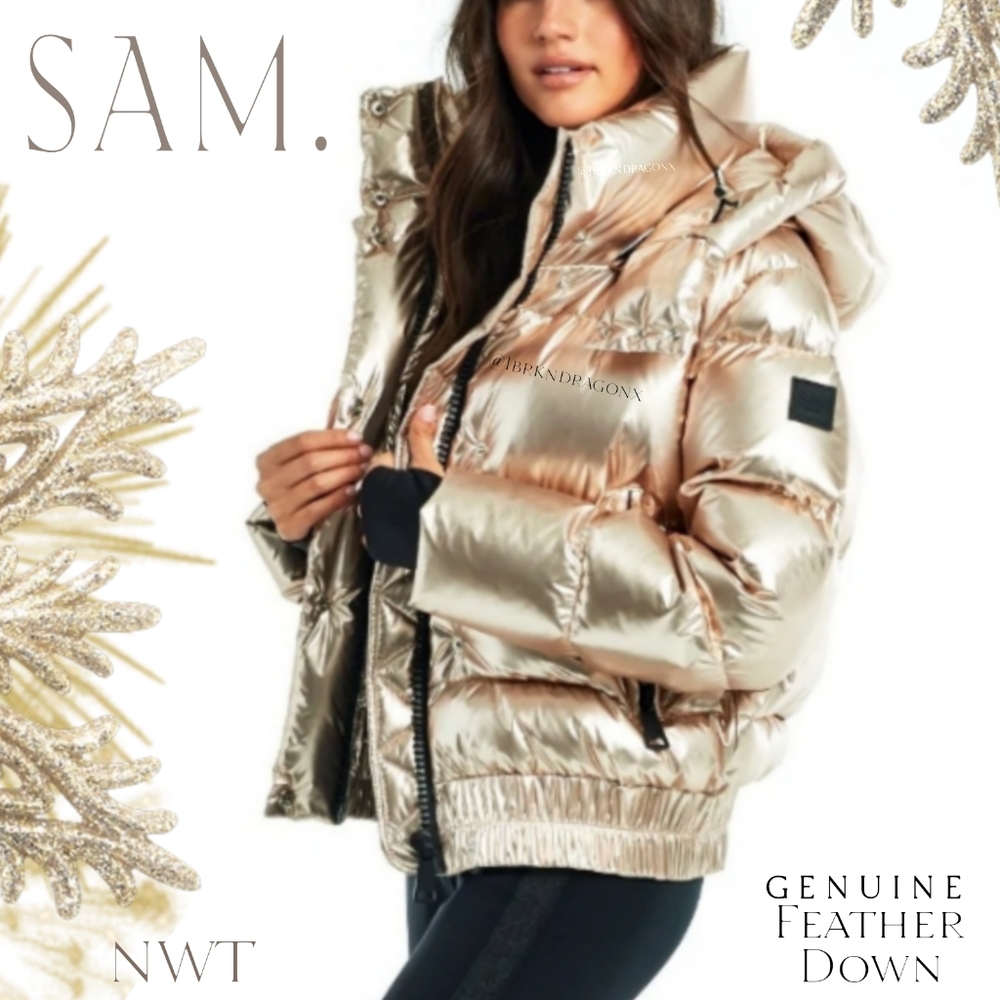 SAM. Women's Metallic Duck Goose Down Jacket Champagne Light Gold  XL NWT - Picture 5 of 16